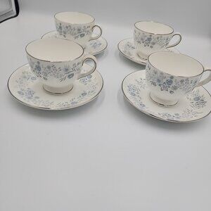 SET OF FOUR - Wedgwood Bone China BELLE FLEUR Cup & Saucer Sets